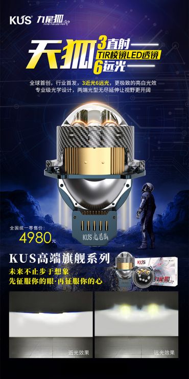 KUS九尾狐 蓝狐方款双直射LED透镜